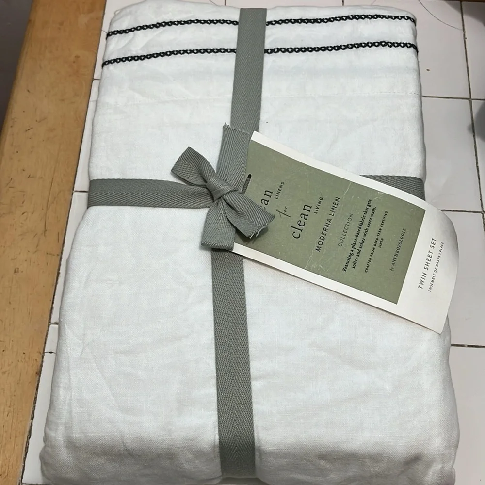 Anthropologie x Moderna Twin Linen Sheet Set NIB READ